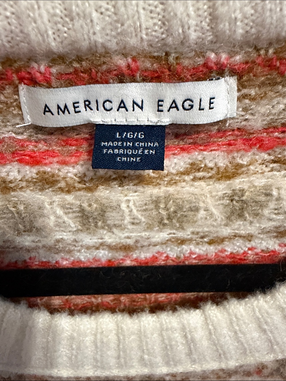 American Eagle Outfitters Cream Fair Isle Crew Sweater with Pink & Tan Stripes - Picture 5 of 10